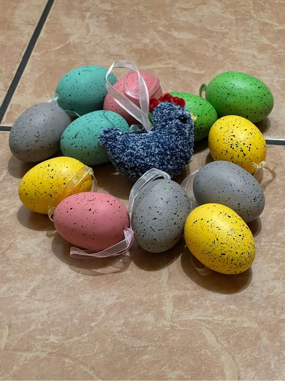 Handmade Plush Crochet Chicken Speckled Pastel Easter Egg Christmas Ornaments